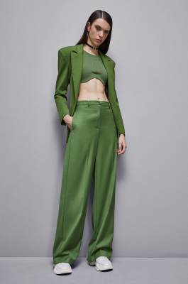 Flannel pants with pleats, Green, Patrizia Pepe
