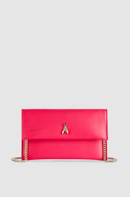 Leather clutch bag with chain shoulder strap, Pink, Patrizia Pepe