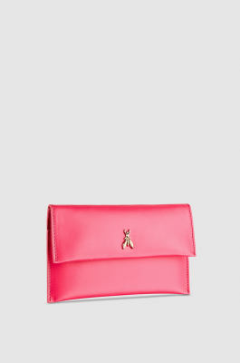 Leather clutch bag with chain shoulder strap, Pink, Patrizia Pepe