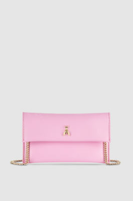 Leather clutch bag with chain shoulder strap, Pink, Patrizia Pepe
