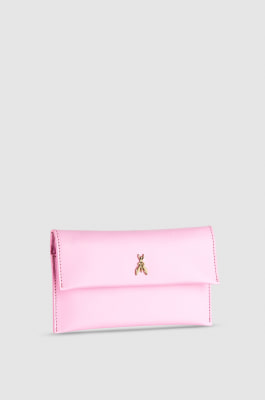 Leather clutch bag with chain shoulder strap, Pink, Patrizia Pepe