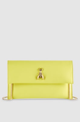 Fly leather clutch bag with chain, Yellow, Patrizia Pepe