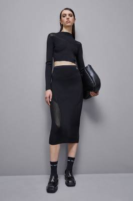 Viscose blend midi skirt, Black, Patrizia Pepe