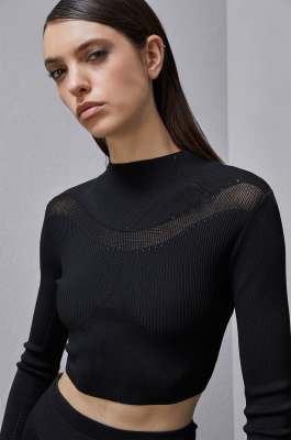 Long-sleeved viscose blend sweater, Black, Patrizia Pepe