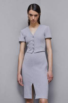 Sleeveless midi dress in poly viscose, Grey, Patrizia Pepe