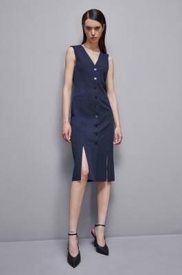Gabardine shirt dress with slits, Blue, Patrizia Pepe