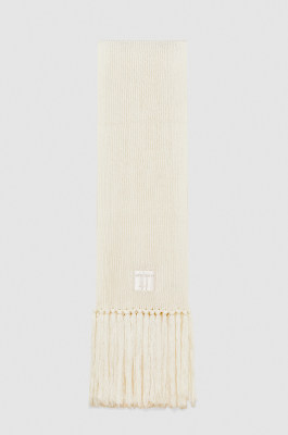 Ribbed scarf with fabric fringes, White, Patrizia Pepe