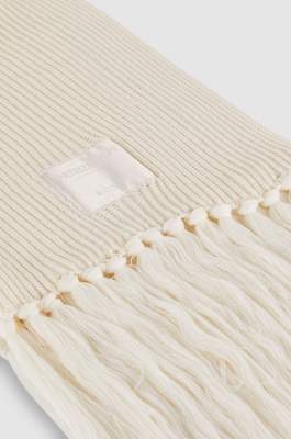 Ribbed scarf with fabric fringes, White, Patrizia Pepe