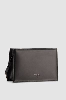Leather shoulder pocket bag with zipper, Black, Patrizia Pepe