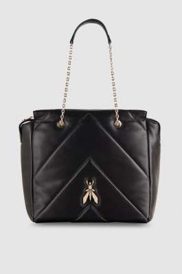 Leather bucket bag with zipper, Black, Patrizia Pepe