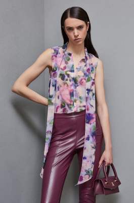 Regular top in patterned georgette, Multicolor, Patrizia Pepe