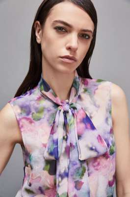 Regular top in patterned georgette, Multicolor, Patrizia Pepe