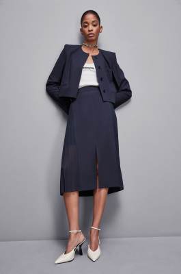 Hochtaillierter Midirock aus Gabardine, Blau, Patrizia Pepe