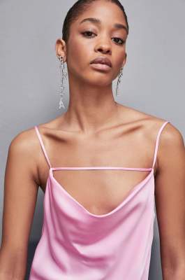 Long viscose satin mermaid dress, Pink, Patrizia Pepe
