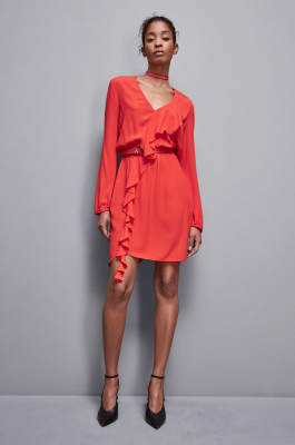 Essential viscose mini dress with ruffles, Red, Patrizia Pepe