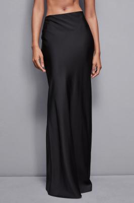 Long low-waisted satin skirt, Black, Patrizia Pepe