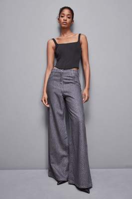 Graue Jeans mit niedrigem Bund, weitem Bein und Strasssteinen, Grau, Patrizia Pepe