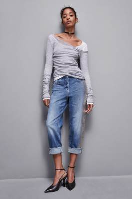 Blue low-waisted boyfriend jeans, Blue, Silver, Patrizia Pepe