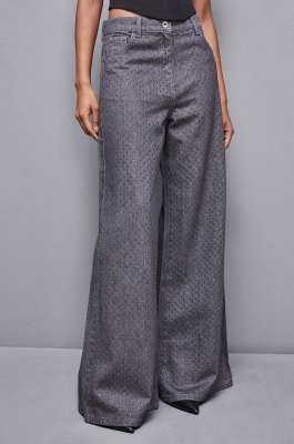 Graue Jeans mit niedrigem Bund, weitem Bein und Strasssteinen, Grau, Patrizia Pepe