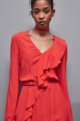 Ceinture en cuir martelé, taille basse, Rouge, Patrizia Pepe