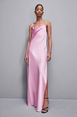 Long viscose satin mermaid dress, Pink, Patrizia Pepe
