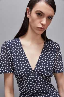 Patterned georgette midi dress, Blue, Patrizia Pepe