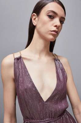 Silk lurex dress with chains, Purple, Patrizia Pepe