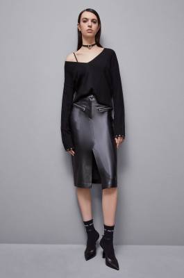 Midirock mit hoher Taille, Schwarz, Patrizia Pepe