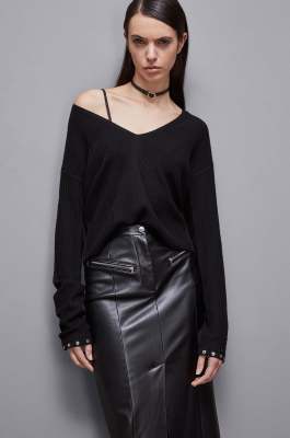 Essential wool ribbed sweater, Black, Patrizia Pepe