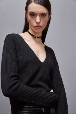 Essential wool ribbed sweater, Black, Patrizia Pepe