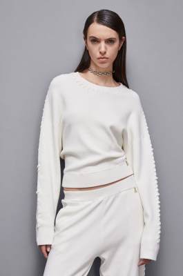 Long-sleeved viscose blend sweater, White, Patrizia Pepe