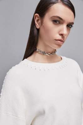 Long-sleeved viscose blend sweater, White, Patrizia Pepe