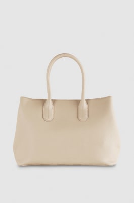 Fly leather shopping bag with shoulder strap, Beige, Patrizia Pepe