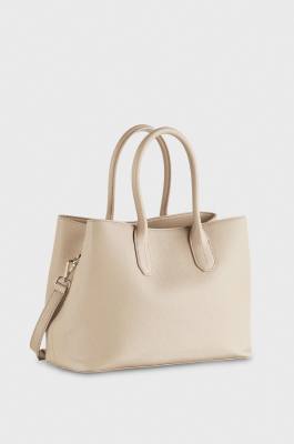 Fly leather shopping bag with shoulder strap, Beige, Patrizia Pepe