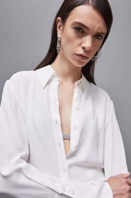 Essential crepe long-sleeved shirt, White, Patrizia Pepe