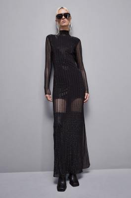 Long-sleeved dress with rhinestones, Black, Patrizia Pepe
