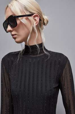 Long-sleeved dress with rhinestones, Black, Patrizia Pepe