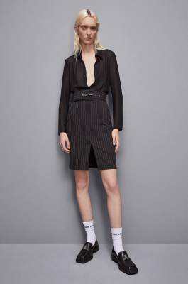 Knee-length pinstripe dress, Black, Patrizia Pepe