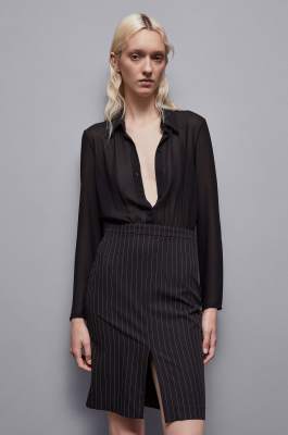 Knee-length pinstripe dress, Black, Patrizia Pepe