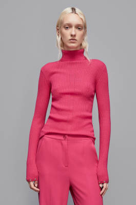 Pull à col montant en laine Essential, Rose, Patrizia Pepe
