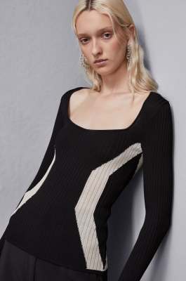 Pull côtelé en polyviscose, Noir, Blanc, Patrizia Pepe