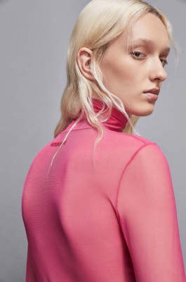 Stretch tulle turtleneck, Pink, Patrizia Pepe