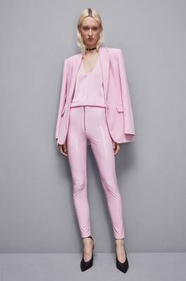 High-waisted faux leather leggings, Pink, Patrizia Pepe