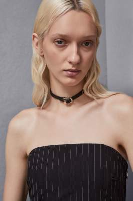 Leather chocker with buckle, Black, Patrizia Pepe