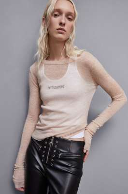 Essential long-sleeved wool sweater, Beige, Patrizia Pepe