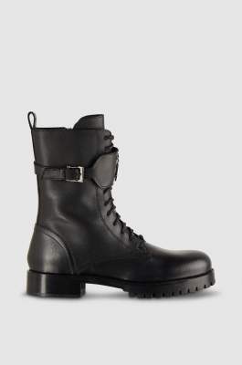 Combat Boots aus Leder mit Reißverschluss, Schwarz, Patrizia Pepe