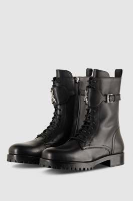 Combat Boots aus Leder mit Reißverschluss, Schwarz, Patrizia Pepe