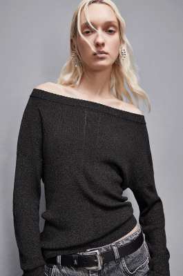 Essential lurex ribbed sweater, Black, Patrizia Pepe
