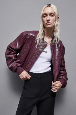 Faux leather padded bomber jacket, Red, Patrizia Pepe