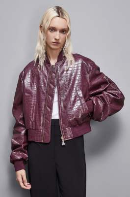 Faux leather padded bomber jacket, Red, Patrizia Pepe